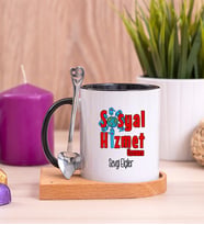 Sosyal Hizmet Uzmanı Ahşap Altlıklı Siyah Kupa Bardak
