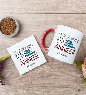 Dünyanın En İyi Annesi Kırmızı Kupa Bardak Ve Bardak Altlığı Seti