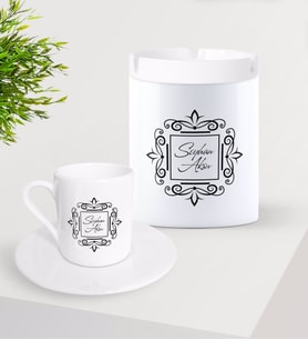 BK Gift Kişiye Özel İsimli Türk Kahvesi Fincanı ve Seramik Kül Tablası Seti-1 (Model 1)