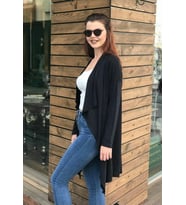 SEVİNCSTİL TREND SİYAH OVERSİZE ÇELİK PENYE KUMAŞ ASİMETRİK KESİM HIRKA