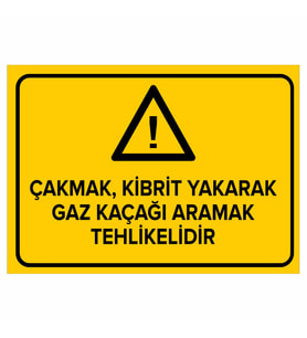 MIGNATIS - Çakmak Kibrit Yakarak Gaz Kaçağı Aramak Tehlikelidir Levhası - Sac Malzeme 50x70cm
