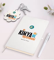BK Gift Kişiye Özel Kimya Öğretmeni Beyaz Defter Kalem Ve Anahtarlık Hediye Seti-1 (Model 1)