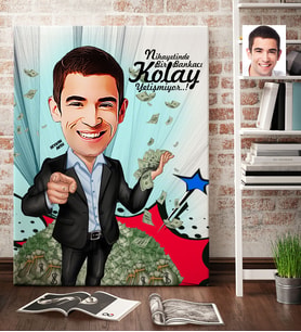 BK Gift Kişiye Özel Bay Bankacı Karikatür Kanvas Tablo 70x100cm 2