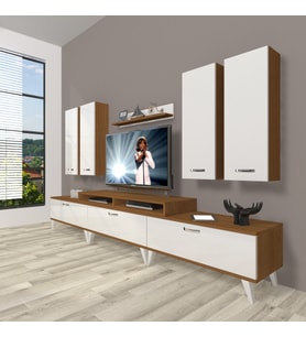 Decoraktiv Ekoflex 8d Slm Retro Tv Ünitesi Tv Sehpası (Beyaz - Kahverengi)