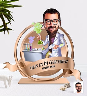 BK Gift Kişiye Özel Yılın En İyi Erkek Öğretmeni Karikatürlü 3D Ahşap Biblo Plaket-5 (Beyaz)