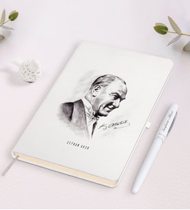 BK Gift Kişiye Özel Atatürk Temalı Beyaz Defter ve Kalem Hediye Seti-10