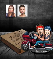 Kişiye Özel Motorcu Sevgili Karikatürlü Ahşap Biblo Kutulu Model 2