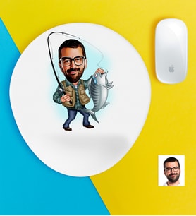 BK Gift Kişiye Özel Bay Balıkçı Karikatürlü Bilek Destekli Mouse Pad (Beyaz)