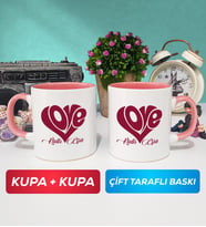 İkili Love Tasarımlı Sevgililer Günü Hediyesi Kupa Bardak Pembe