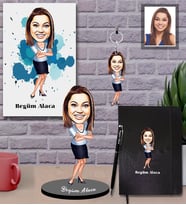 Kişiye Özel Öğretmen Karikatürlü 5 li Hediye Seti Bayan-5