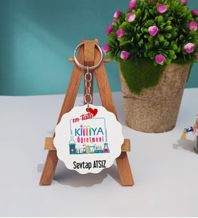 Mesajlı Kimya Öğretmeni Ahşap Anahtarlık