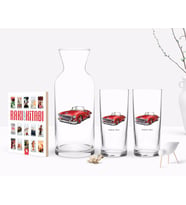 BK Gift Kişiye Özel Renkli Baskılı Retro Otomobil Tasarımlı İkili Rakı Bardağı Karaf ve Cep Kitabı Hediye Seti-2 (Model 1)