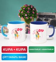 İkili Sevgiliye Sevgililer Günü Hediyesi 1 Kupa Bardak Mavi Lacivert