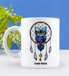 BK Gift Kişiye Özel Baykuş Tasarımlı Beyaz Kupa Bardak-3