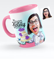 BK Gift Kişiye Özel Bayan Chef Karikatürlü Pembe Kupa Bardak  2
