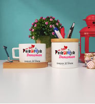 Mesajlı Psikolojik Danışman Ahşap Altlıklı Fincan ve Kalemlik Hediye Seti