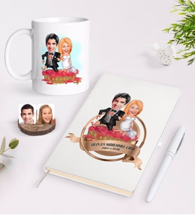 BK Gift Kişiye Özel Yılın En Mükemmel Çifti Karikatürlü Beyaz Defter Kalem ve Kupa Seti-75 (Model 1)