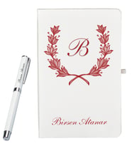 Kişiye Özel Şık Tasarımlı Beyaz Defter Ve Beyaz Roller Kalem Seti