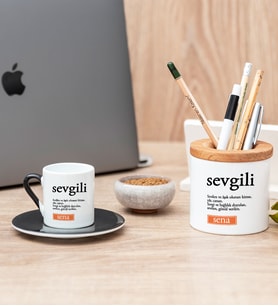 Sevgili Kelime Anlamı Siyah Türk Kahvesi Fincanı Ve Kalemlik Hediye Seti