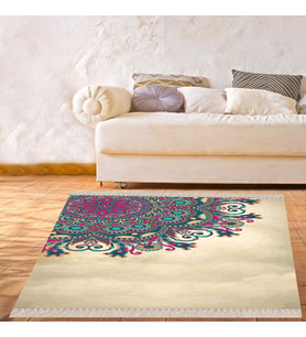 Otantik Figür Desenli Etnik Dijital Baskı Yıkanabilir Modern Salon Halı ve Yolluk (Bej)