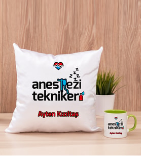 Anestezi Teknikeri Kare Yastık ve Yeşil Kupa Bardak