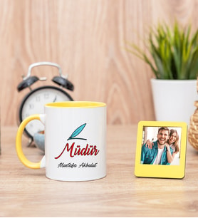 Müdür Sarı Kupa Bardak ve Sarı Mini Fotoğraf Çerçevesi