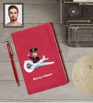 Kişiye Özel Pilot Karikatürlü  Kırmızı Defter Kalem Hediye Seti Bay-4