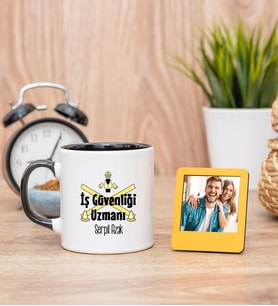 İş Güvenliği Uzmanı Siyah Kupa Bardak ve Sarı Mini Fotoğraf Çerçevesi