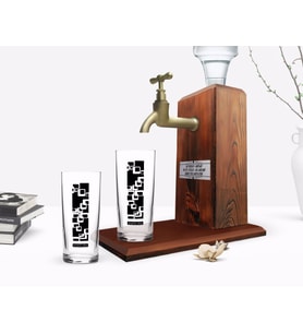 BK Gift Kişiye Özel Renkli Baskılı İsimli İkili Rakı Bardağı ve Ahşap Rakı Standı Hediye Seti-121 (Model 1)