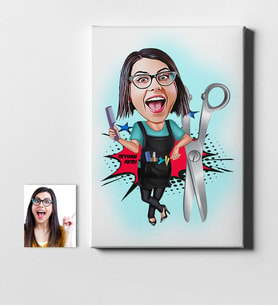 BK Gift Kişiye Özel Bayan Kuaförü Karikatür Kanvas Tablo 50x70cm 1