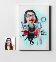 BK Gift Kişiye Özel Bayan Kuaförü Karikatür Kanvas Tablo 50x70cm 1
