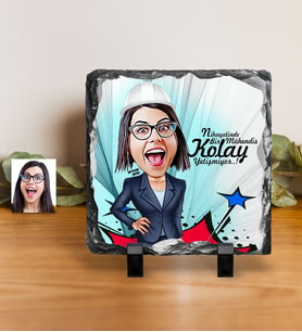 BK Gift Kişiye Özel Bayan Mühendis Karikatürlü Dekoratif Doğal Taş  1