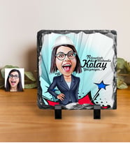 BK Gift Kişiye Özel Bayan Mühendis Karikatürlü Dekoratif Doğal Taş  1