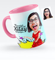 BK Gift Kişiye Özel Bayan Model Karikatürlü Pembe Kupa Bardak  1