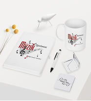 BK Gift Kişiye Özel Müzik Öğretmeni Temalı Beyaz Defter Kalem Kupa Ayna Seti
