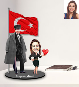 Kişiye Özel Atatürk Tasarımlı Karikatür Ahşap Biblo Bayan-4
