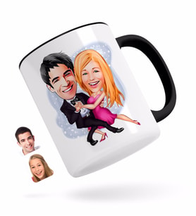 BK Gift Kişiye Özel Sevgililer Karikatürlü Siyah Kupa Bardak-13