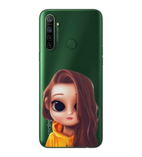 Kahve Saçlı Kız Tasarımlı Süper Şeffaf Silikon Telefon Kılıfı Oppo Realmi 5i