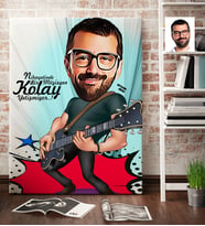 BK Gift Kişiye Özel Bay Gitarist Karikatür Kanvas Tablo 70x100cm 1