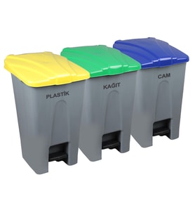 Safell Pedallı  Kağıt Plastik Cam Ayrıştırma Kovası - Ayrıştırma Konteyneri