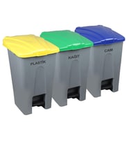 Safell Pedallı  Kağıt Plastik Cam Ayrıştırma Kovası - Ayrıştırma Konteyneri