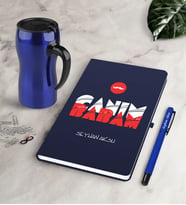 BK Gift Kişiye Özel Canım Babam Lacivert Defter Kalem Termos Mug Seti-5 (Model 1)
