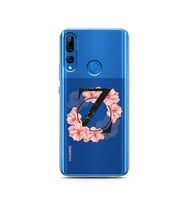 Pembe Çiçekli Harf Tasarım Süper Şeffaf Silikon Telefon Kılıfı Huawei Y9 Prime 2