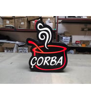 Çorba Yazılı Tabela 3D Led Neon Etkili Işıklı Tabela 30X45 CM Tek Taraflı