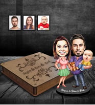 Kişiye Özel Aile Karikatürlü Ahşap Biblo Kutulu Mod-4