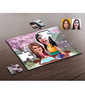 BK Gift Kişiye Özel Anne Kız Karikatürlü Ahşap Puzzle-1