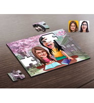 BK Gift Kişiye Özel Anne Kız Karikatürlü Ahşap Puzzle-1