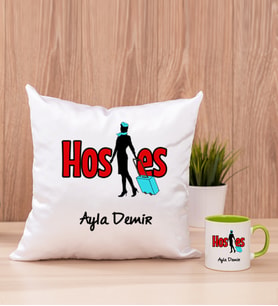 Hostes Kare Yastık ve Yeşil Kupa Bardak