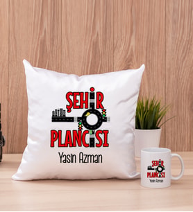 Şehir Plancısı Kare Yastık ve Beyaz Kupa Bardak