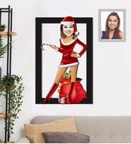 Kişiye Özel Yılbaşı Bayan Karikatürlü 3D Ahşap Tablo 30x47 Model-8